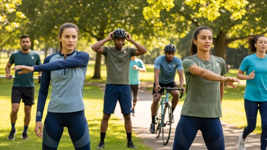 Athletes wearing recycled polyester sportswear during training