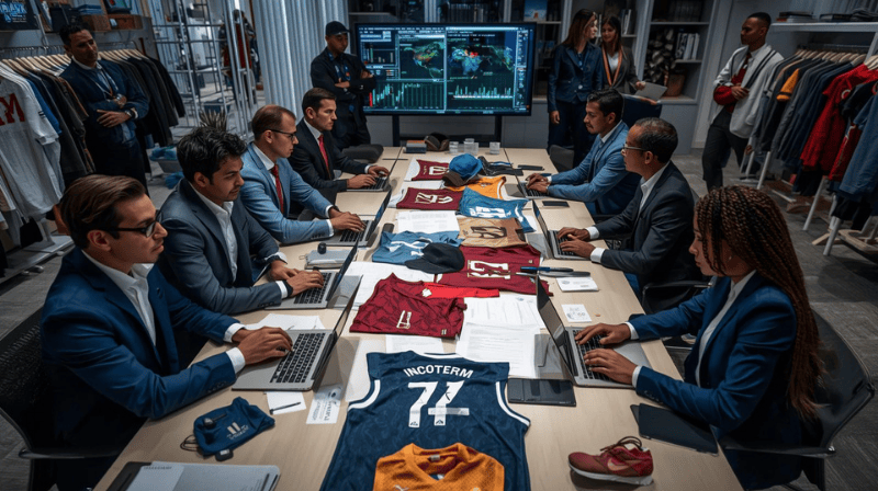 Incoterms in sportswear export contracts with shipping and logistics documents