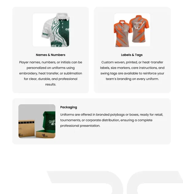 private label golf uniform supplier packaging OEM ODM apparel manufacturer wholesale
