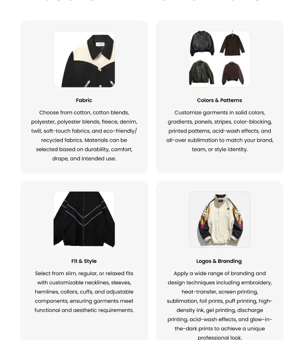 jackets customization embroidery printing custom teamwear bulk supplier OEM apparel