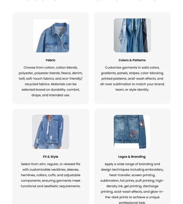 denim jackets customization embroidery printing patches custom teamwear bulk supplier OEM