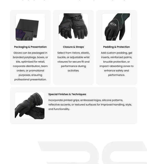 custom snowboard gloves packaging straps insulation padding and protection