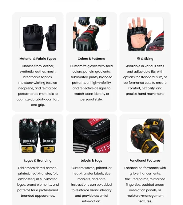 mma gloves customization logos leather padding custom teamwear bulk supplier activewear