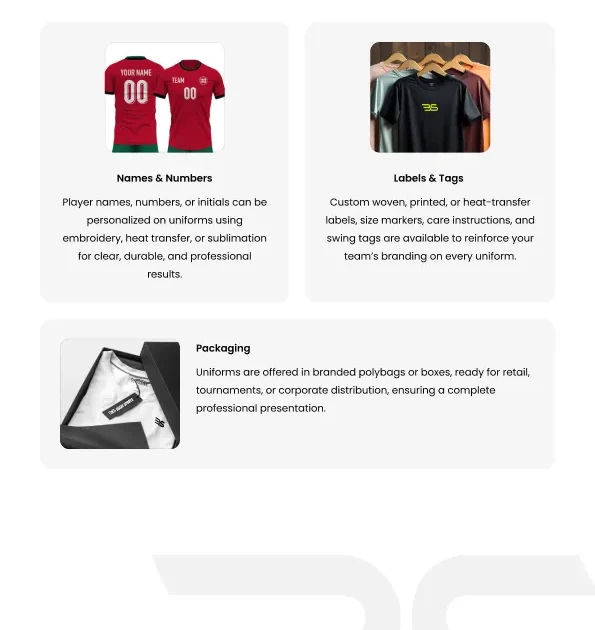 private label soccer uniform supplier custom names numbers labels packaging OEM ODM apparel manufacturer