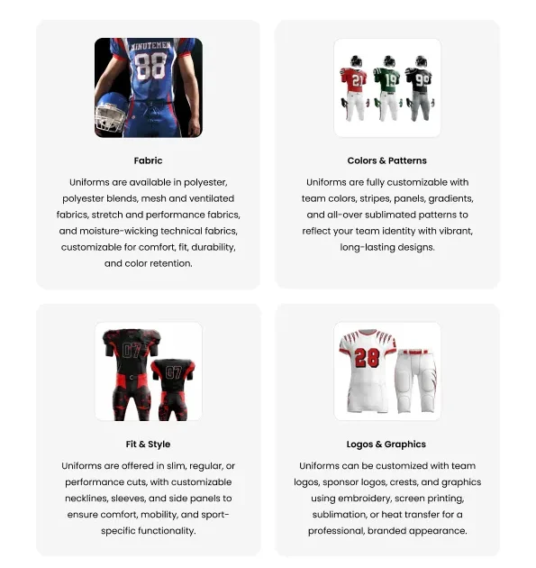 american football uniform customization colors logos sublimation custom sportswear bulk supplier