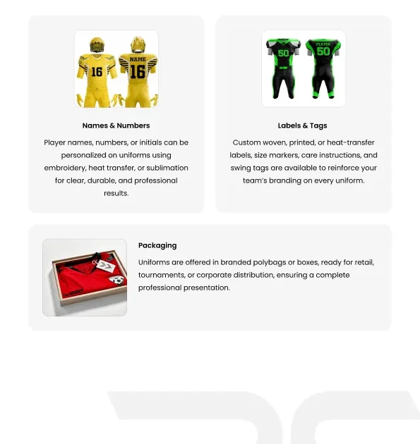 private label american football uniform supplier packaging labels OEM ODM apparel manufacturer