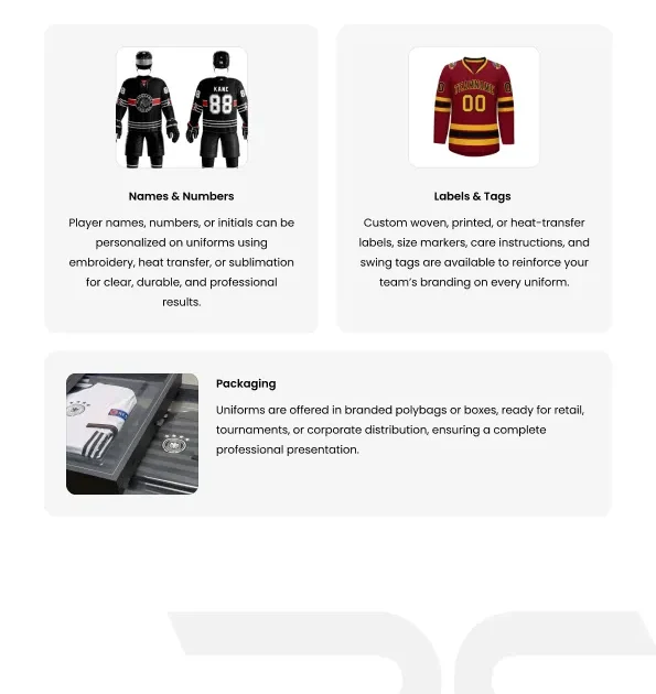 private label ice hockey uniform supplier packaging labels OEM ODM apparel manufacturer