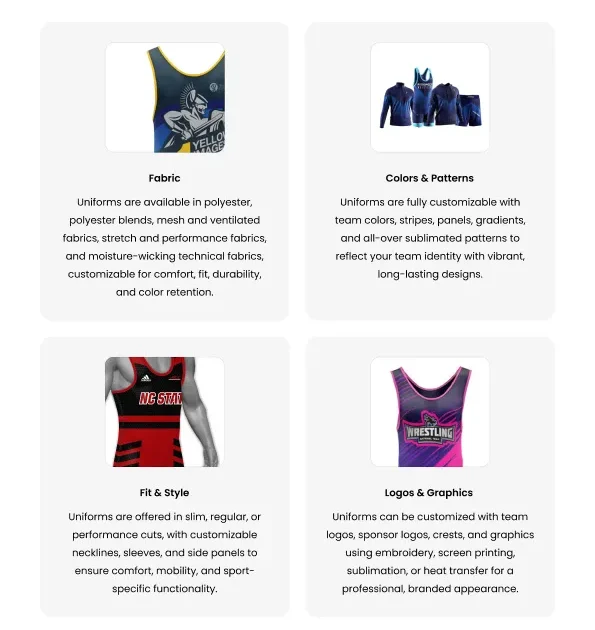 wrestling uniform customization colors logos sublimation custom sportswear bulk supplier