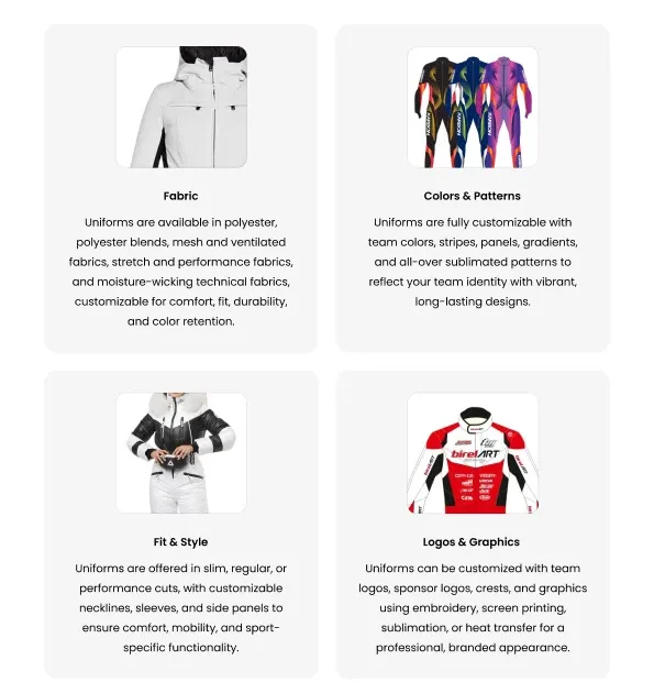 skiing uniform customization colors logos sublimation custom sportswear bulk supplier